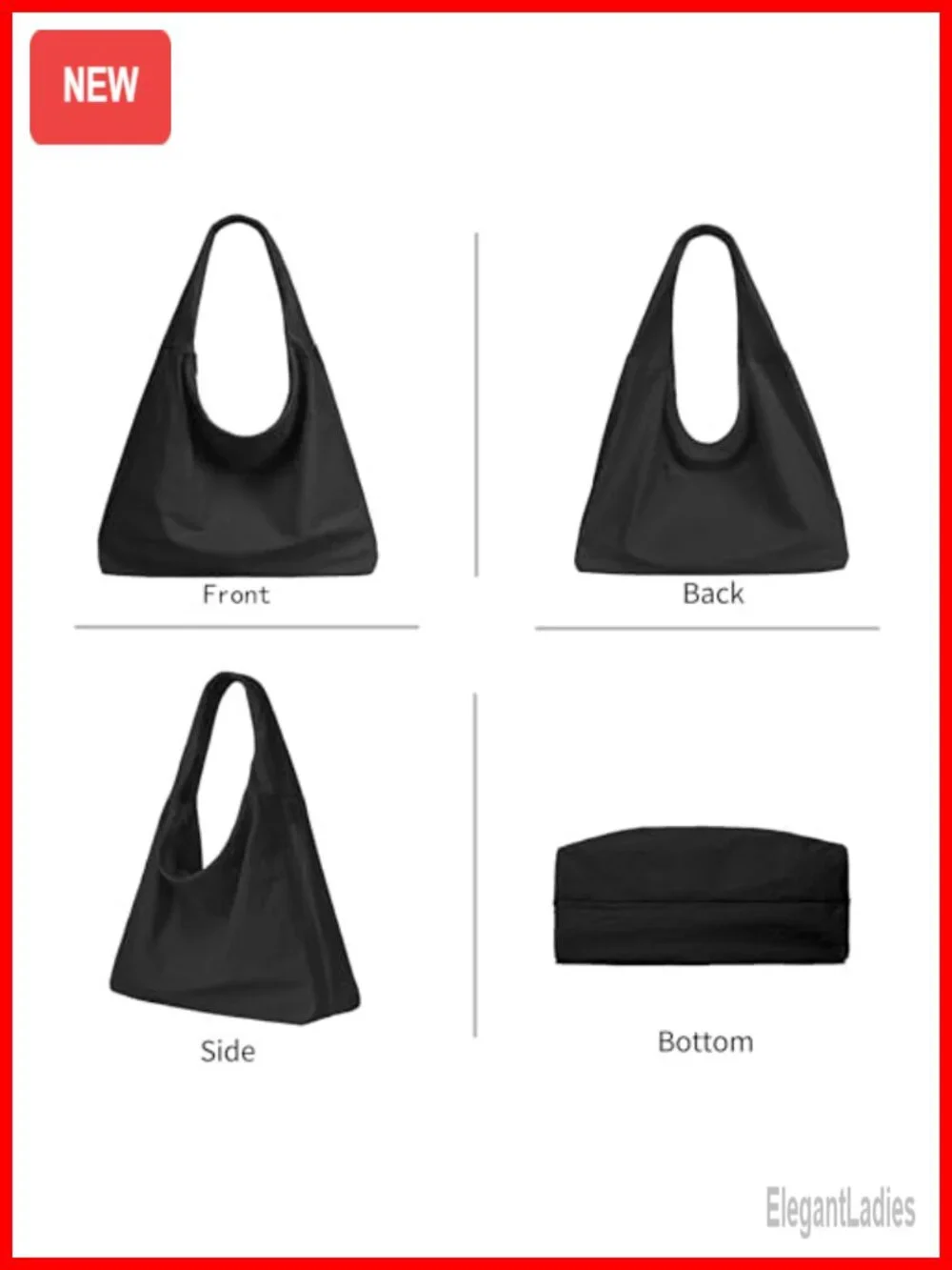 Nylon Crescent Hobo Shoulder Bag with Zipper Pockets Large Tote